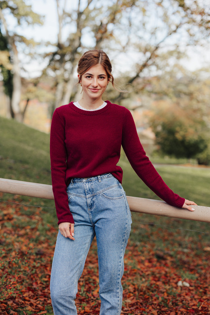 Merino Strickpullover mit/ohne Puffarm bordeaux (R)