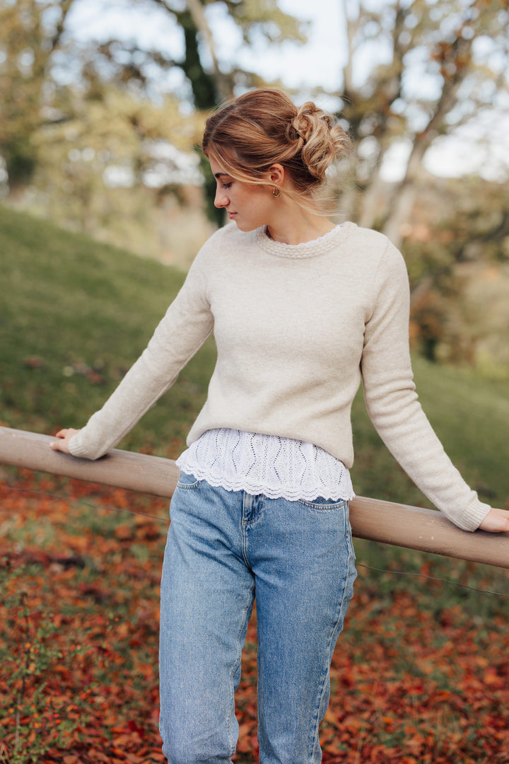 Merino Strickpullover mit/ohne Puffarm beige