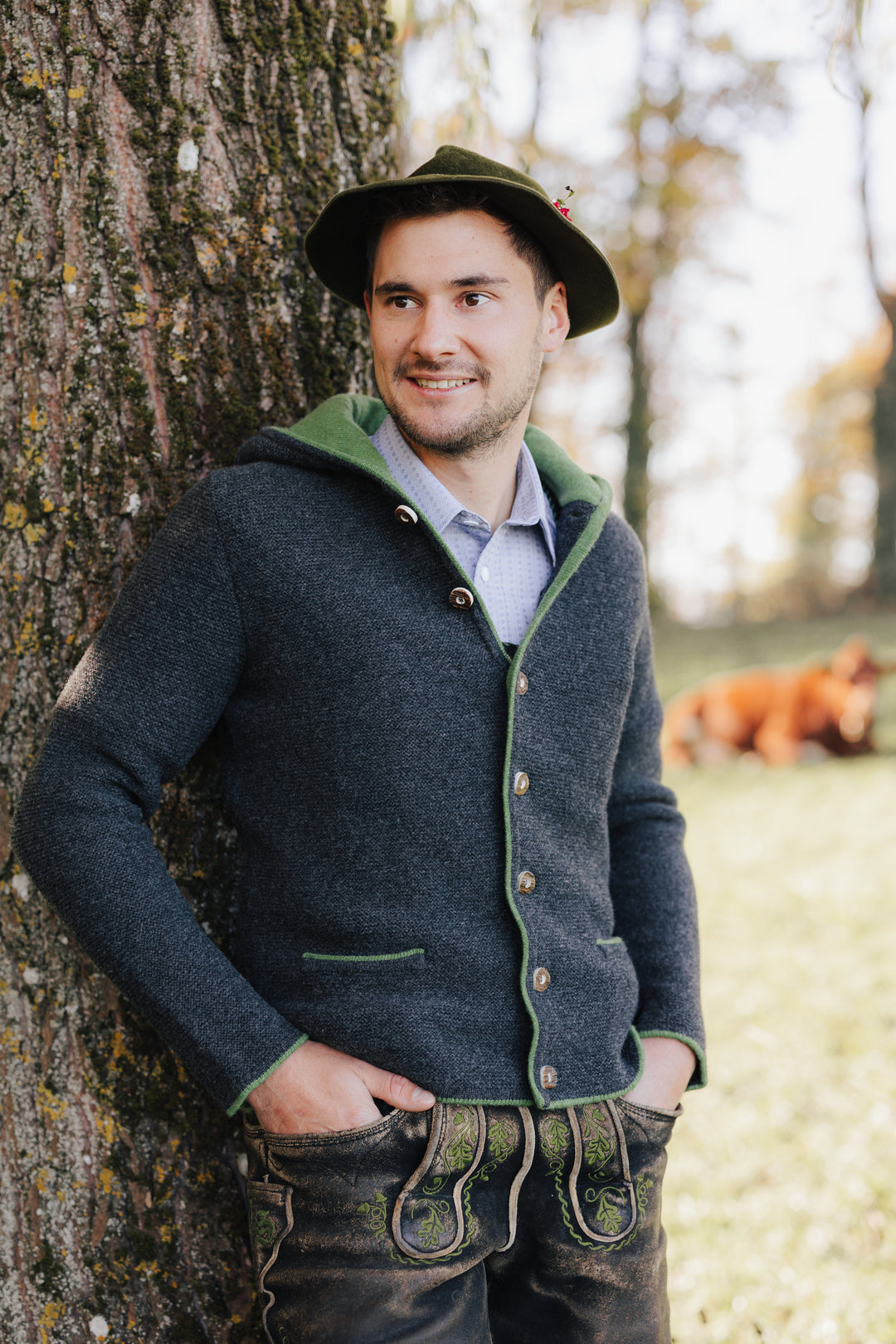 Herren Kapuzenstrickjacke anthrazit