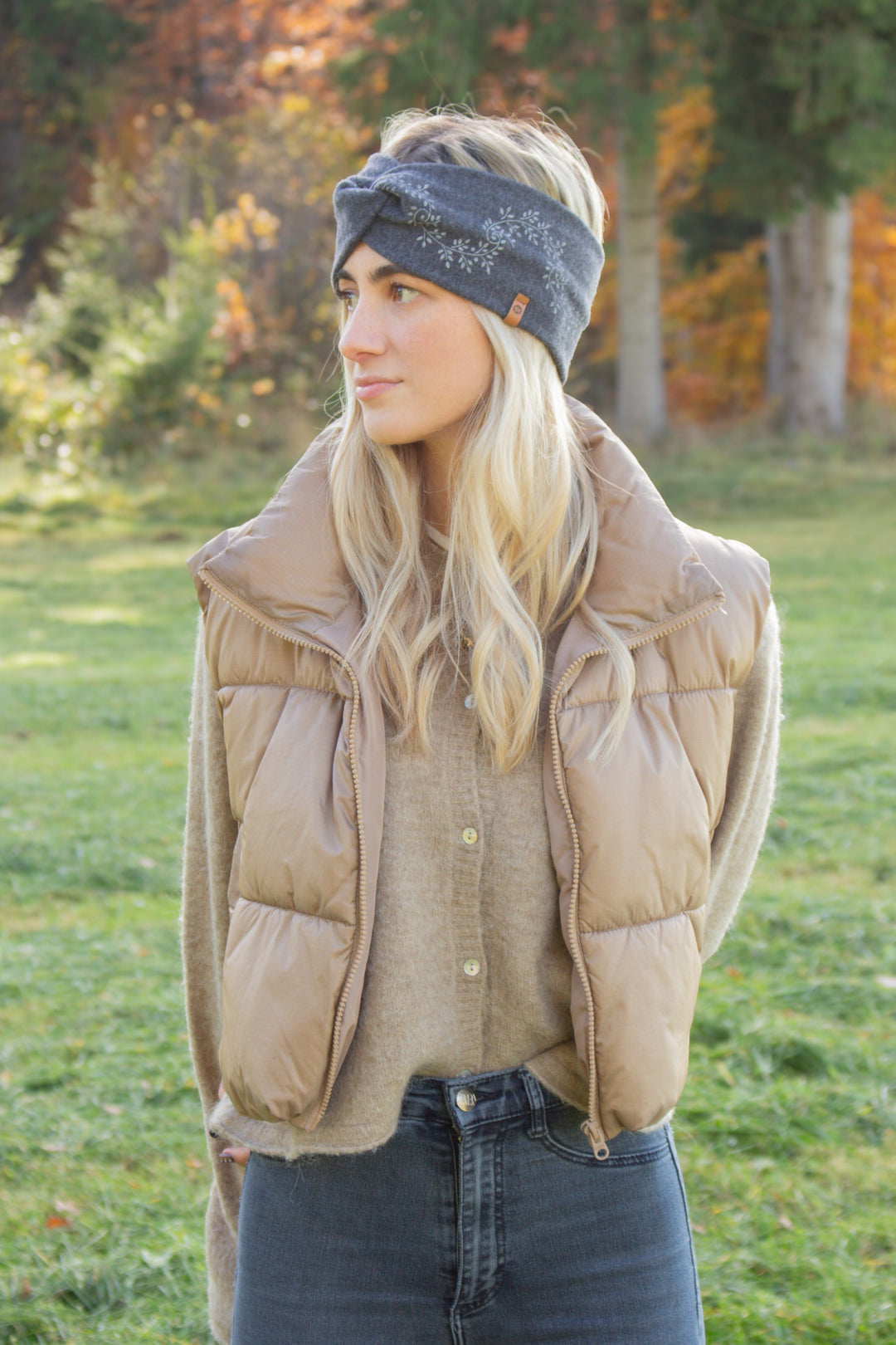 Merinostirnband HANDDRUCK anthrazit