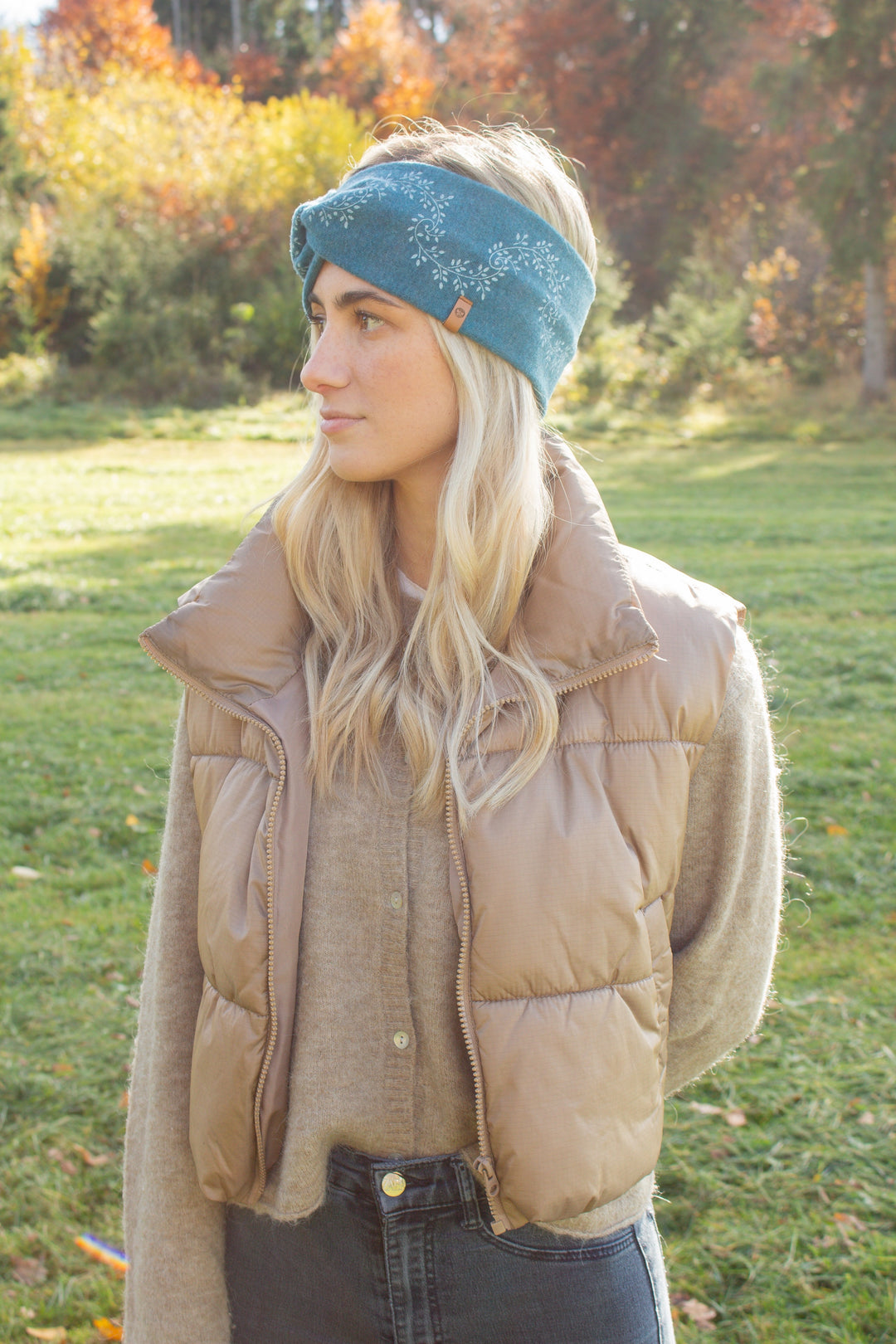 Merinostirnband HANDDRUCK petrol