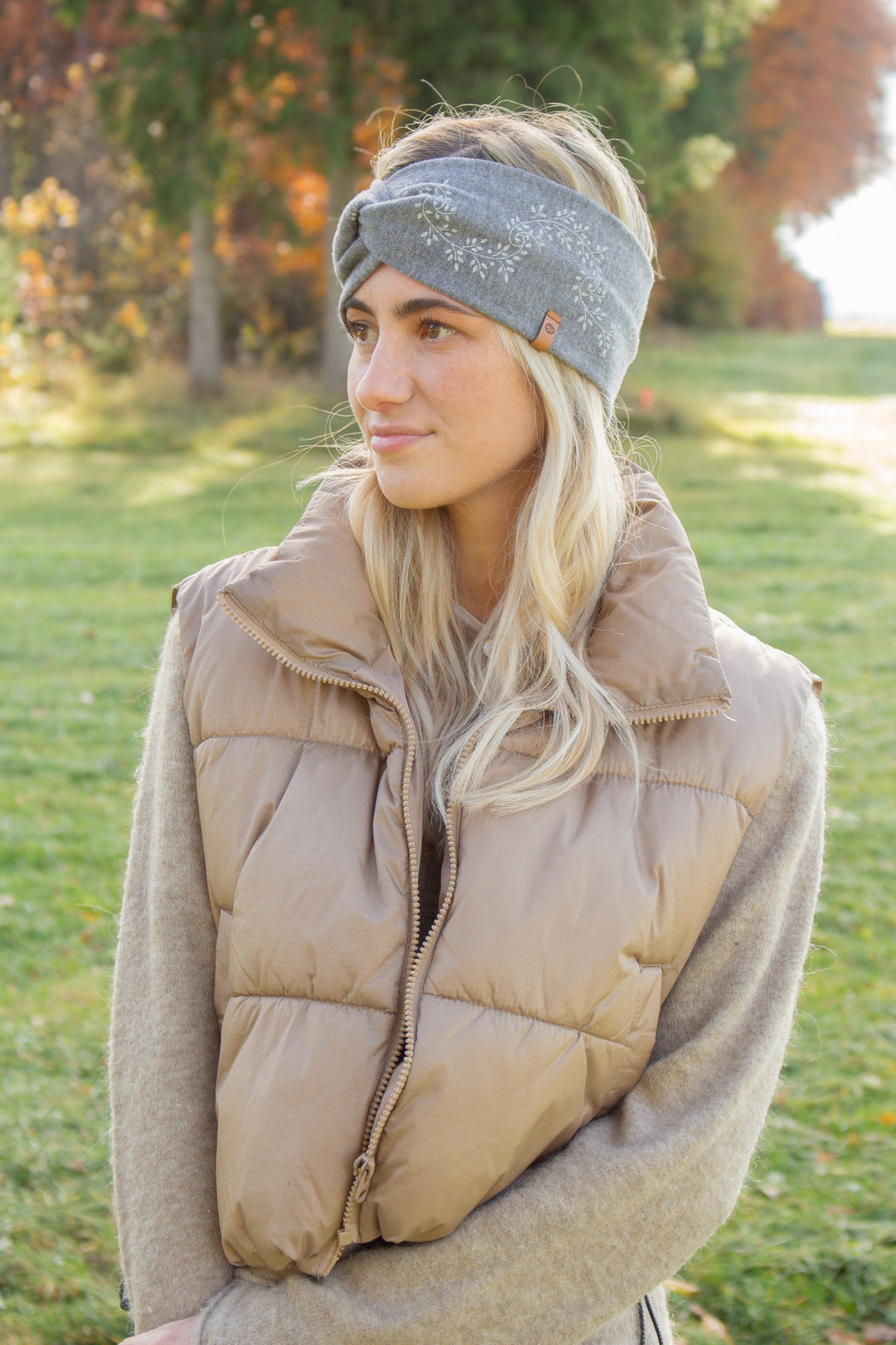 Merinostirnband HANDDRUCK steingrau