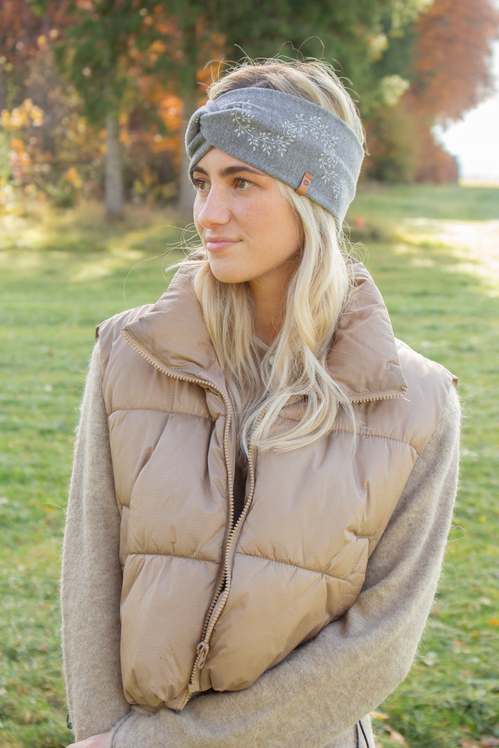 Merinostirnband HANDDRUCK steingrau