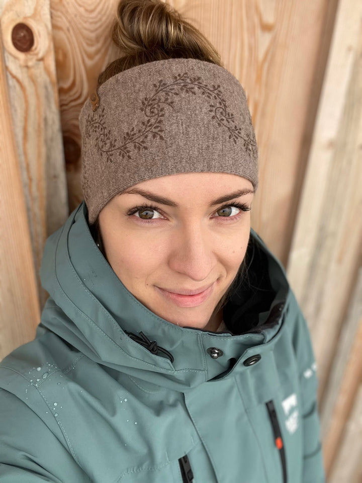 Merinostirnband HANDDRUCK braun