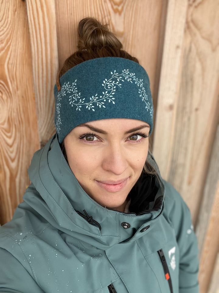 Merinostirnband HANDDRUCK petrol