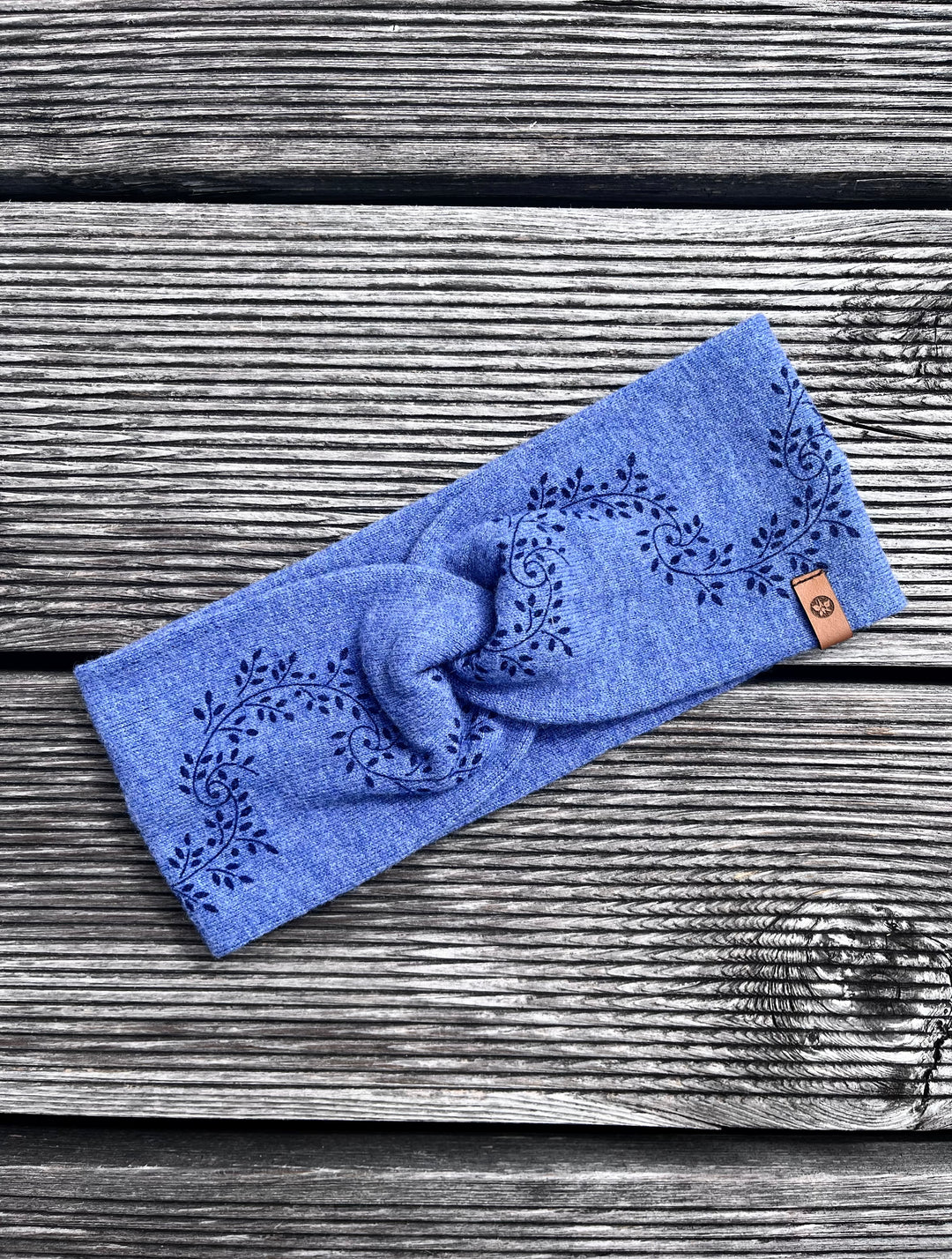 Merinostirnband HANDDRUCK mittelblau/blau
