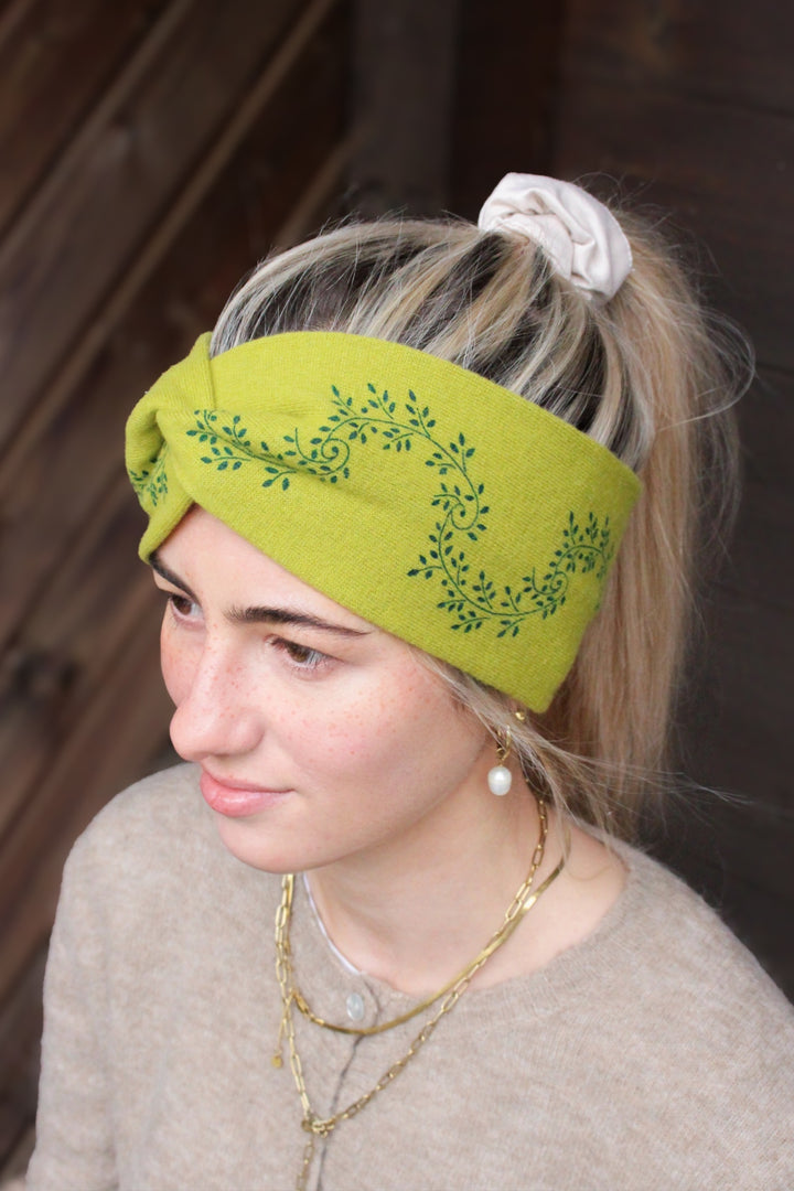 Merinostirnband HANDDRUCK hellgrün