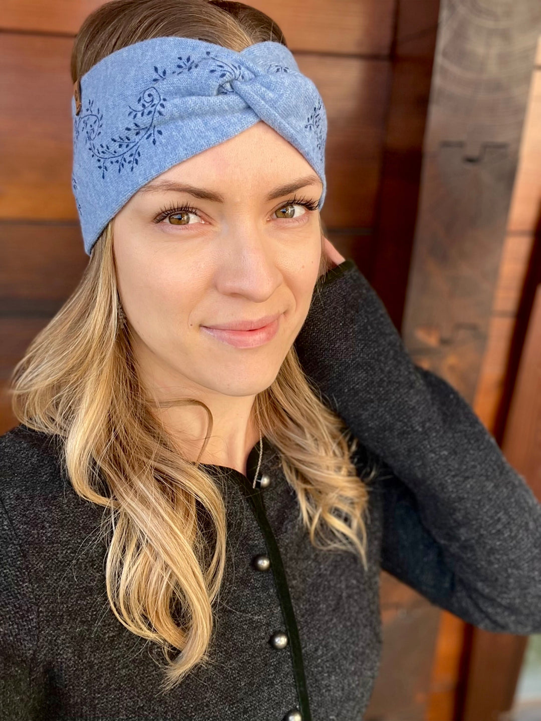 Merinostirnband HANDDRUCK eisblau