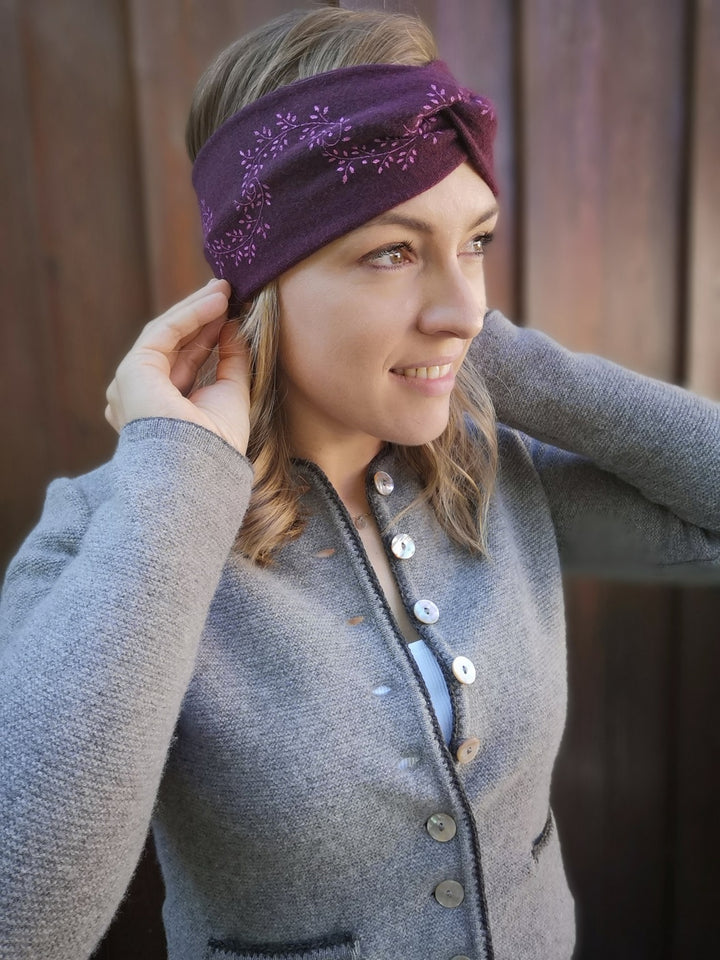 Merinostirnband HANDDRUCK weinrot