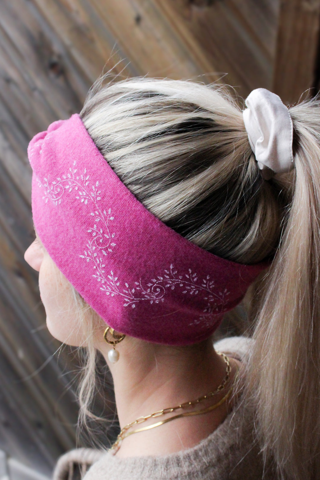 Merinostirnband HANDDRUCK pink