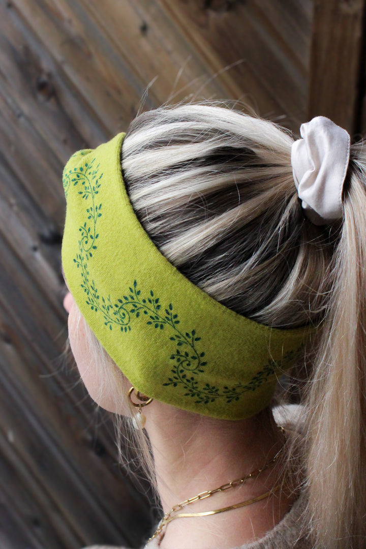 Merinostirnband HANDDRUCK hellgrün