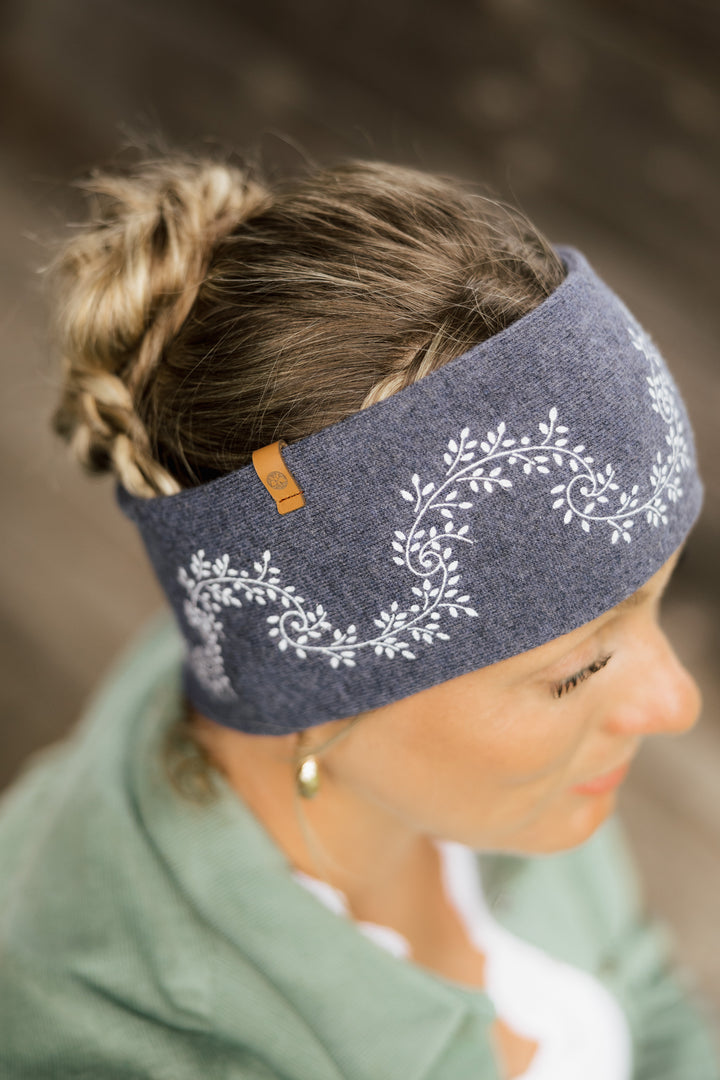 Merinostirnband HANDDRUCK jeansblau